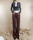 Striped Low Waist Bootcut Pants